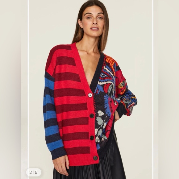 FARM Rio Sweaters - FARM Rio Vintage Forest Striped Floral Patchwork Oversized Knit Cardigan Medium